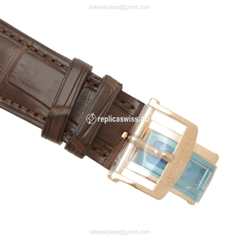 Blancpain VILLERET Replica - Automatic - 18kt Rose Gold - White Dial - Brown Alligator Strap - View 4
