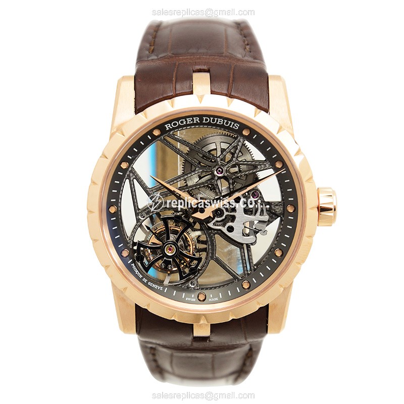 Roger Dubuis EXCALIBUR - Manual Wind - 18kt Rose Gold - Skull Dial - Brown Alligator Strap - View 2
