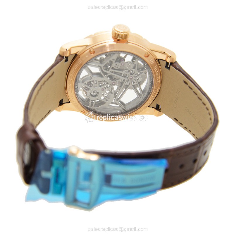 Roger Dubuis EXCALIBUR - Manual Wind - 18kt Rose Gold - Skull Dial - Brown Alligator Strap - View 4