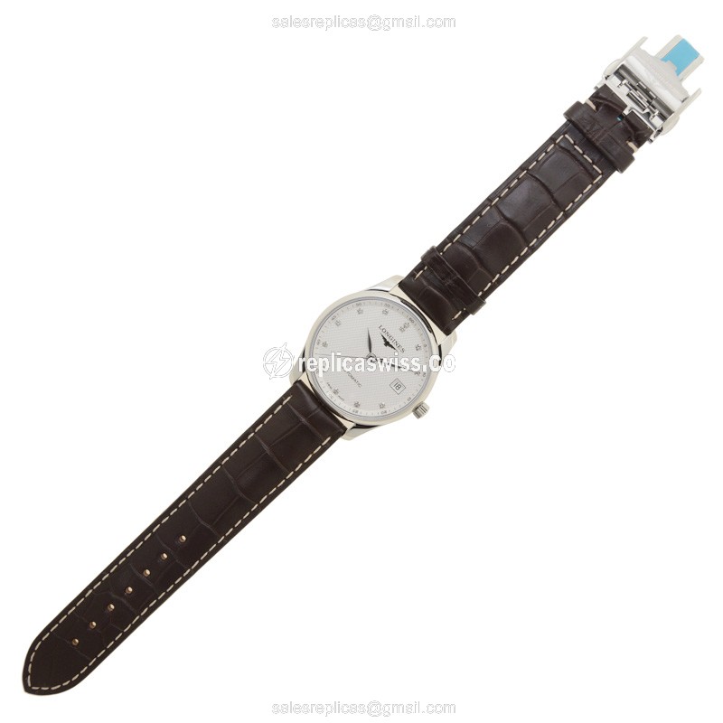 Longines L2.518.4.77.3 Replica - Automatic - Stainless Steel - Silver Dial, Brown Alligator Strap - View 2