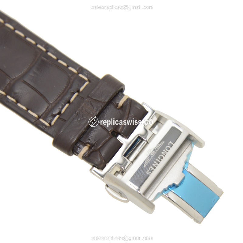 Longines L2.518.4.77.3 Replica - Automatic - Stainless Steel - Silver Dial, Brown Alligator Strap - View 4