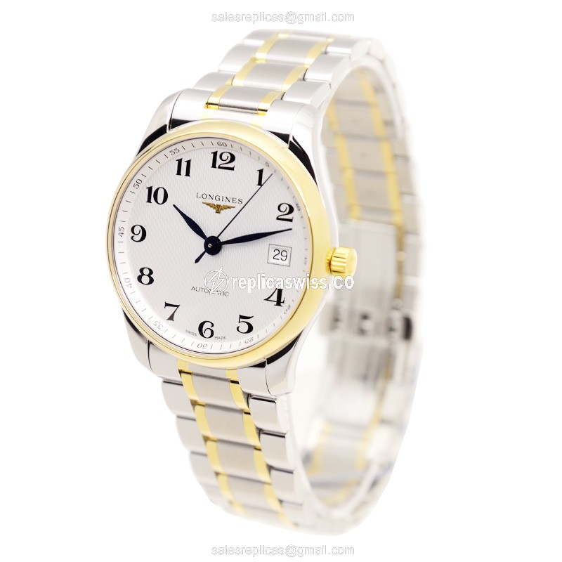 Longines L2.518.5.78.7 Replica - Automatic - 18kt Gold & Steel Case - White Dial, Silver Clasp & Strap - View 3