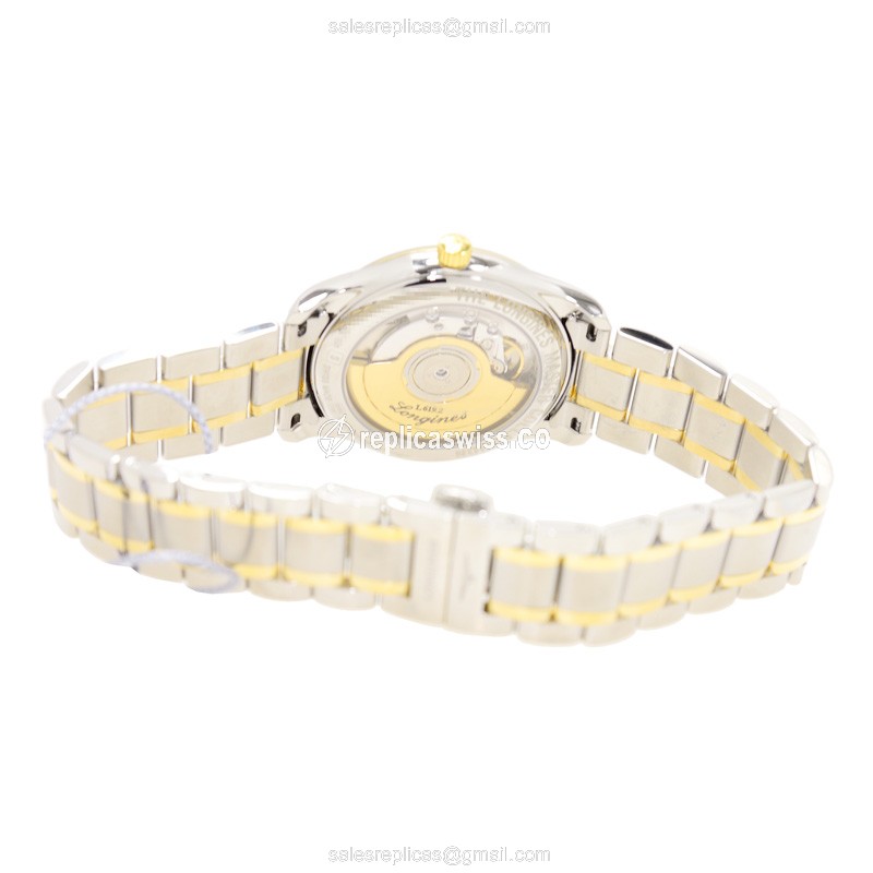 Longines L2.518.5.78.7 Replica - Automatic - 18kt Gold & Steel Case - White Dial, Silver Clasp & Strap - View 4