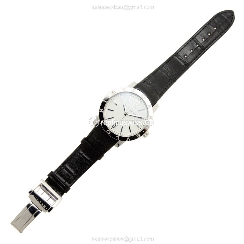 Bulgari BB41WSLD Replica - Automatic - Stainless Steel - White Dial - Black Alligator Strap - View 2