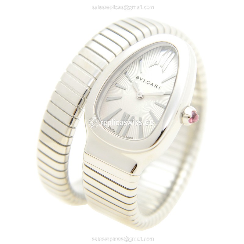 Bulgari 101817 SERPENTI Quartz - Steel Case - Silver Dial - Bangle Clasp - View 3