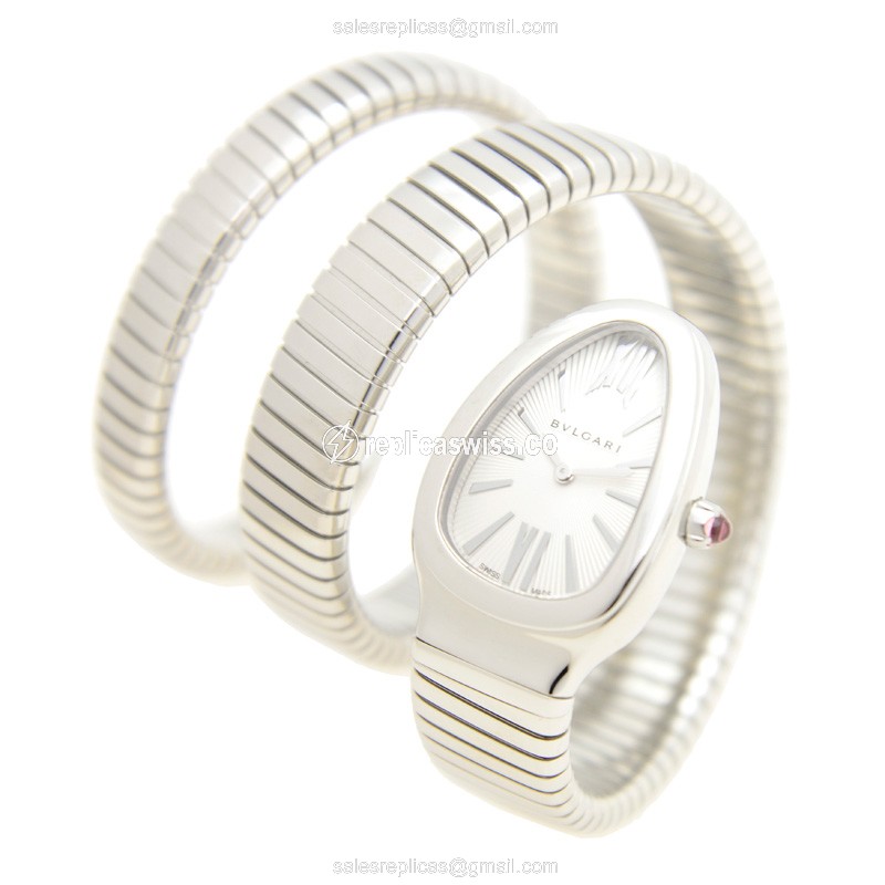 Bulgari 101911 SERPENTI Replica - Quartz - Steel Case - White Dial - Silver Bangle - View 3