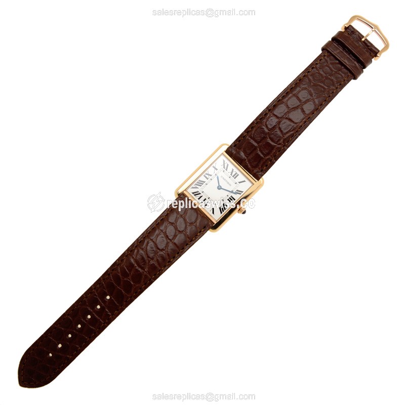 Cartier TANK Quartz 18kt Rose Gold & Steel - Automatic - White Dial - Alligator Brown Strap - View 2