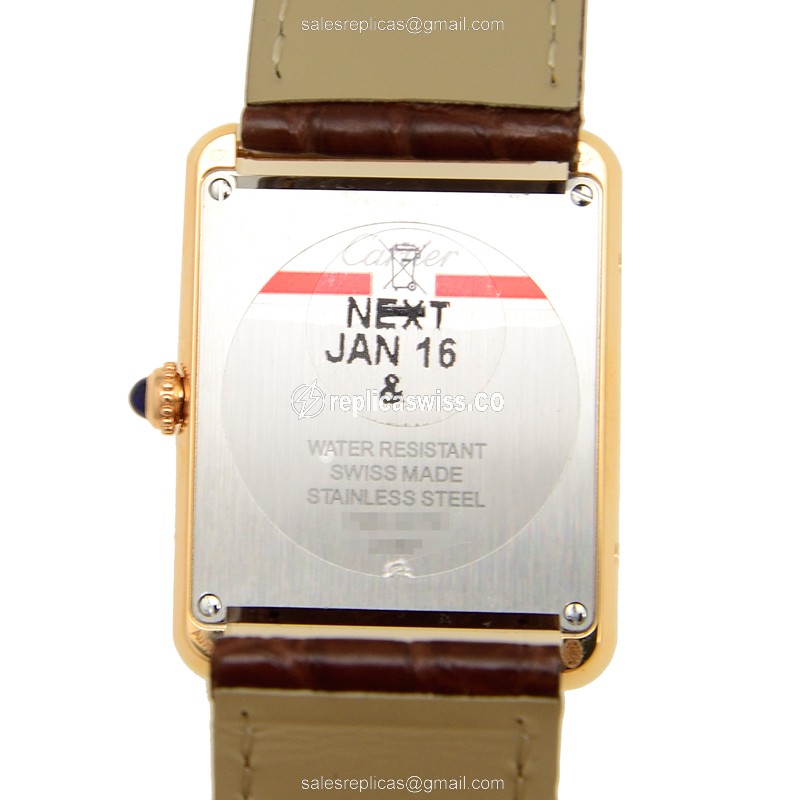 Cartier TANK Quartz 18kt Rose Gold & Steel - Automatic - White Dial - Alligator Brown Strap - View 3