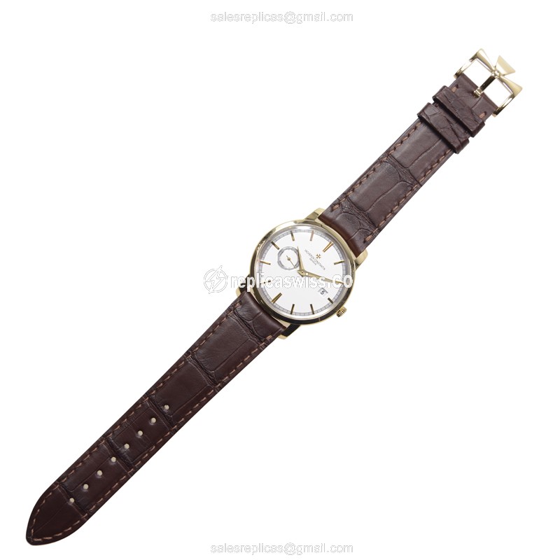 Vacheron Constantin 87172/000J-9512 TRAD - Auto 18kt Rose Gold - White Dial - Brown Alligator Buckle - View 2