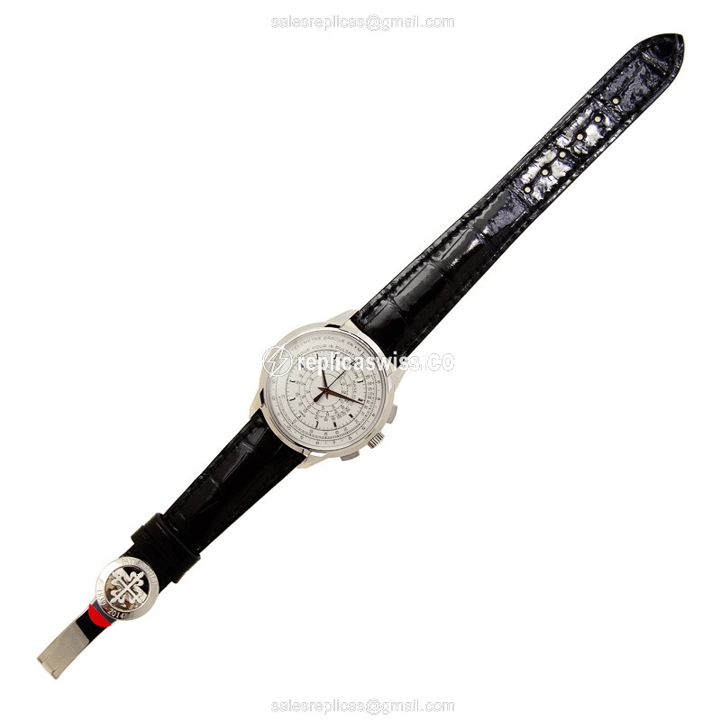 Patek Philippe 5975G-001 ANN - Automatic 18kt Gold - White Dial - Black Alligator - View 2