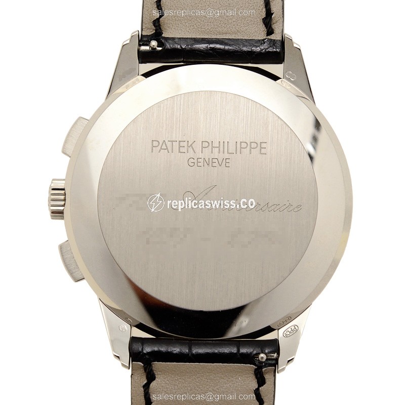 Patek Philippe 5975G-001 ANN - Automatic 18kt Gold - White Dial - Black Alligator - View 3