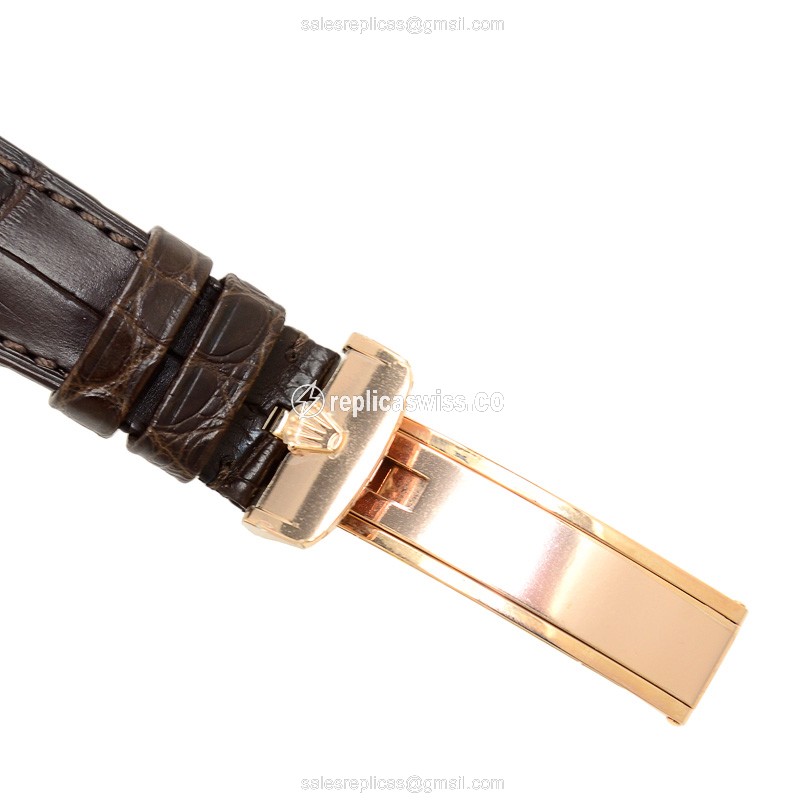 Rolex DAY-DATE Replica - Automatic - 18kt Rose Gold - Brown Dial, Leather Strap - View 4