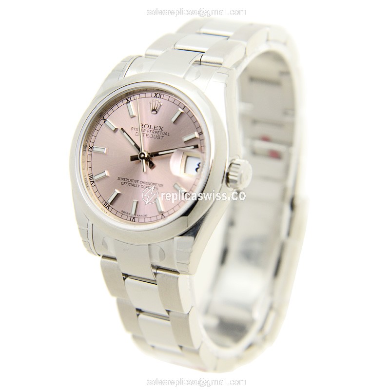 Rolex Datejust Replica - Automatic - Pink Dial, Steel Case, Silver Clasp & Strap - View 3