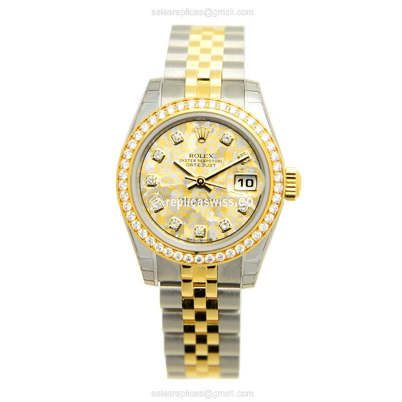Rolex Datejust Lady Replica - Automatic - 18kt Gold Case - Diamond Bezel - Gold Dial - View 2
