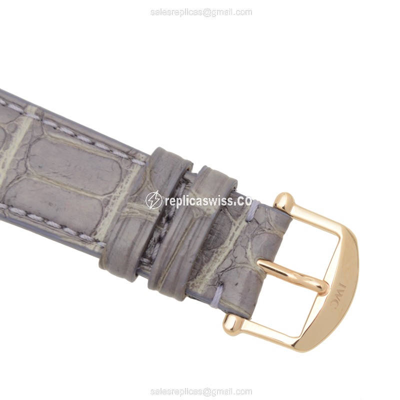 IWC Portofino Replica - Automatic 18kt Rose Gold - Diamond Bezel - Silver Dial - Purple Alligator Strap - View 4