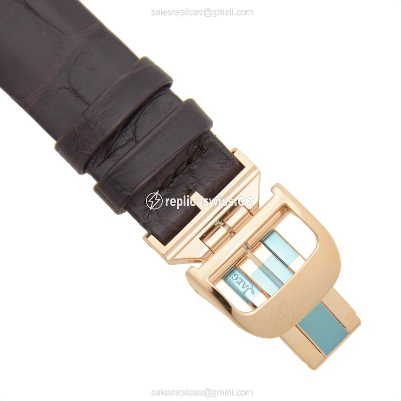 Jaeger-Lecoultre Q2562402 REVERSO Replica - Manual - Rose Gold Case - Diamond - Silver Dial - Brown Alligator - View 4