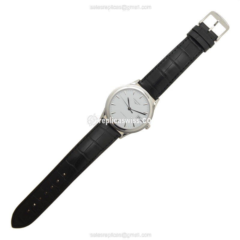 Longines Flagship Replica - Automatic - White Dial - Steel Case - Black Alligator Buckle - View 2