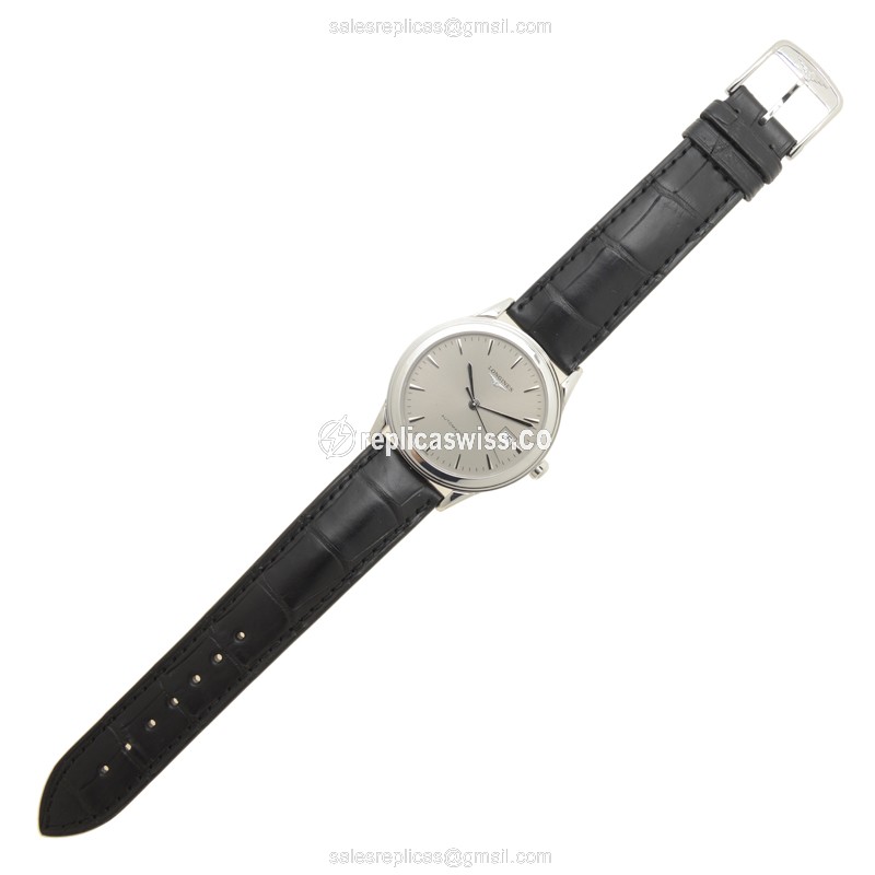 Longines Flagship L4.874.4.72.2 Replica - Automatic - Steel Case - Silver Dial, Black Alligator Strap - View 2