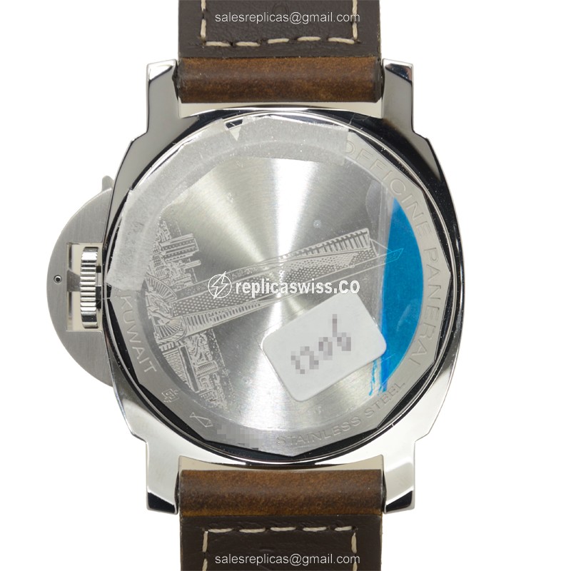 Panerai PAM00457 LUMINOR Replica - Manual - Steel Case - Black Dial - Brown Cowhide Strap - Sapphire Crystal - View 3