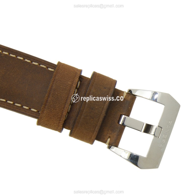 Panerai PAM00457 LUMINOR Replica - Manual - Steel Case - Black Dial - Brown Cowhide Strap - Sapphire Crystal - View 4