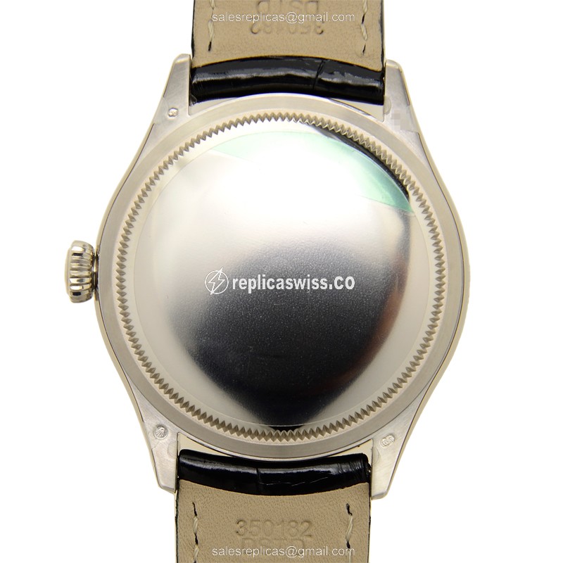 Rolex Cellini Series Replica - Automatic | 18kt White Gold Case | Black Dial on Leather Strap - View 3