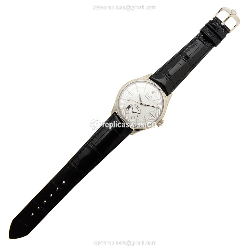 Rolex 50529 Cellini - Automatic 18kt White Gold - Silver Dial - Leather Black Strap - View 2