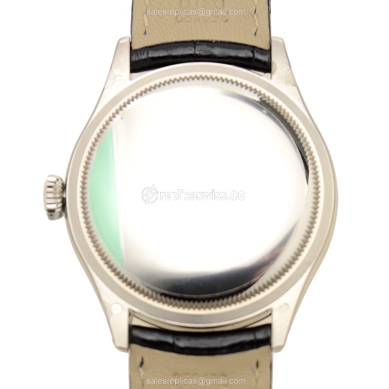 Rolex 50529 Cellini - Automatic 18kt White Gold - Silver Dial - Leather Black Strap - View 3