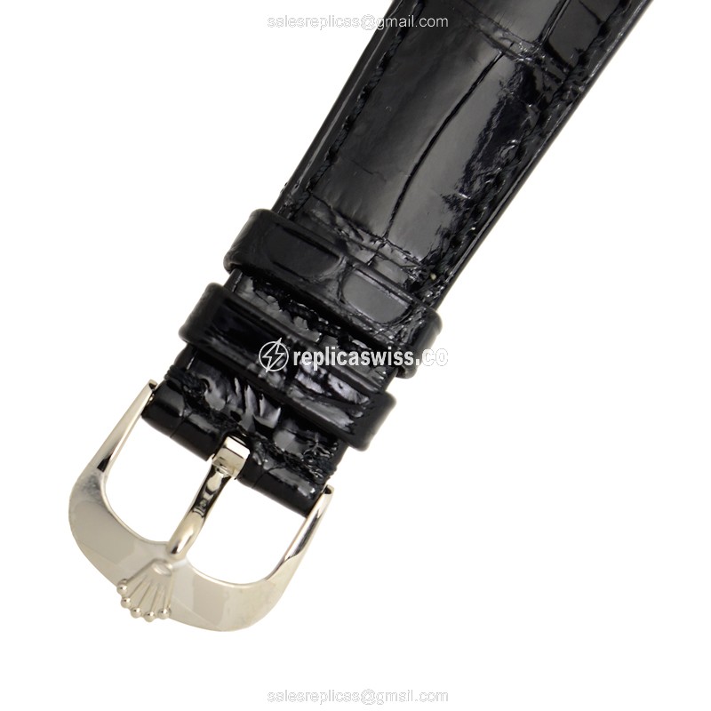 Rolex 50529 Cellini - Automatic 18kt White Gold - Silver Dial - Leather Black Strap - View 4