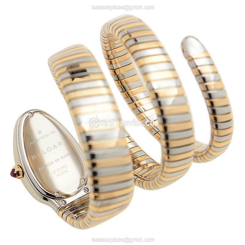 Bulgari Serpenti Replica - Quartz - 18kt Rose Gold & Steel Case - Silver Dial - Bangle Clasp - View 4