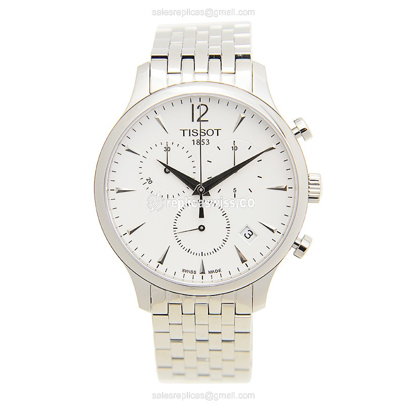 Tissot T-CLASSIC Quartz - White Dial - Steel Case - Silver Strap - Clasp - View 2
