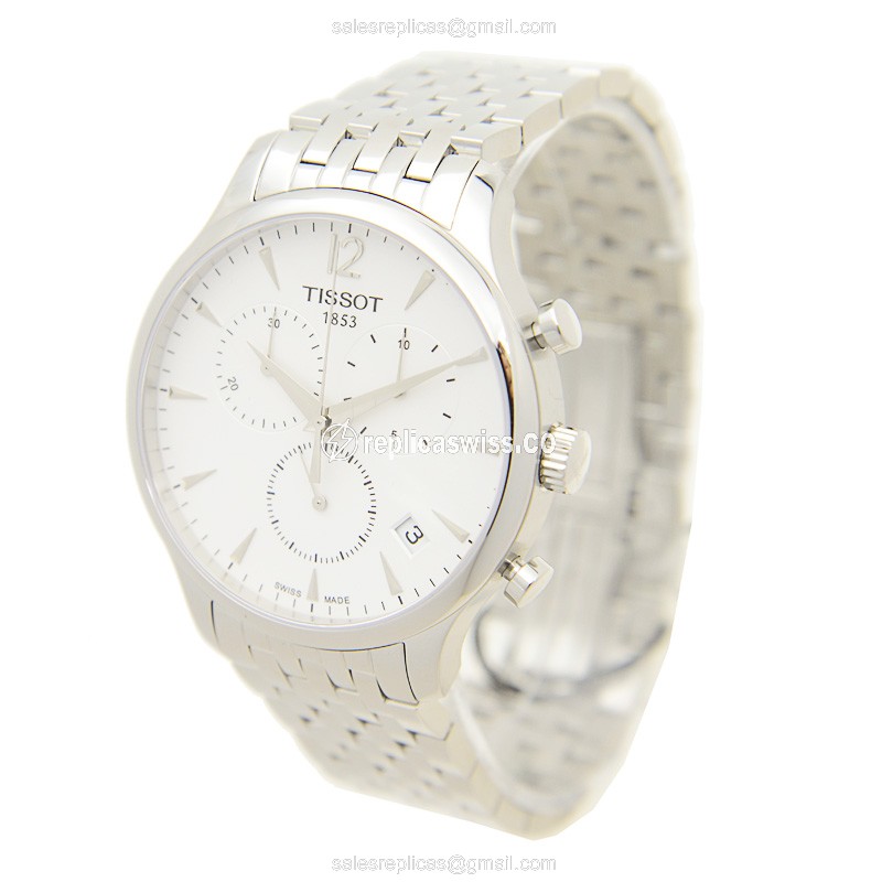 Tissot T-CLASSIC Quartz - White Dial - Steel Case - Silver Strap - Clasp - View 3