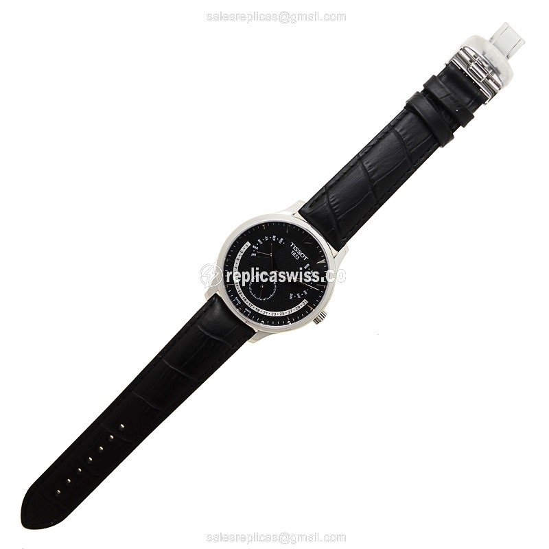 Rolex T-CLASSIC Replica - Quartz - Stainless Steel - Black Dial - Leather Strap - View 2