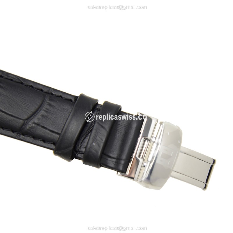 Rolex T-CLASSIC Replica - Quartz - Stainless Steel - Black Dial - Leather Strap - View 4