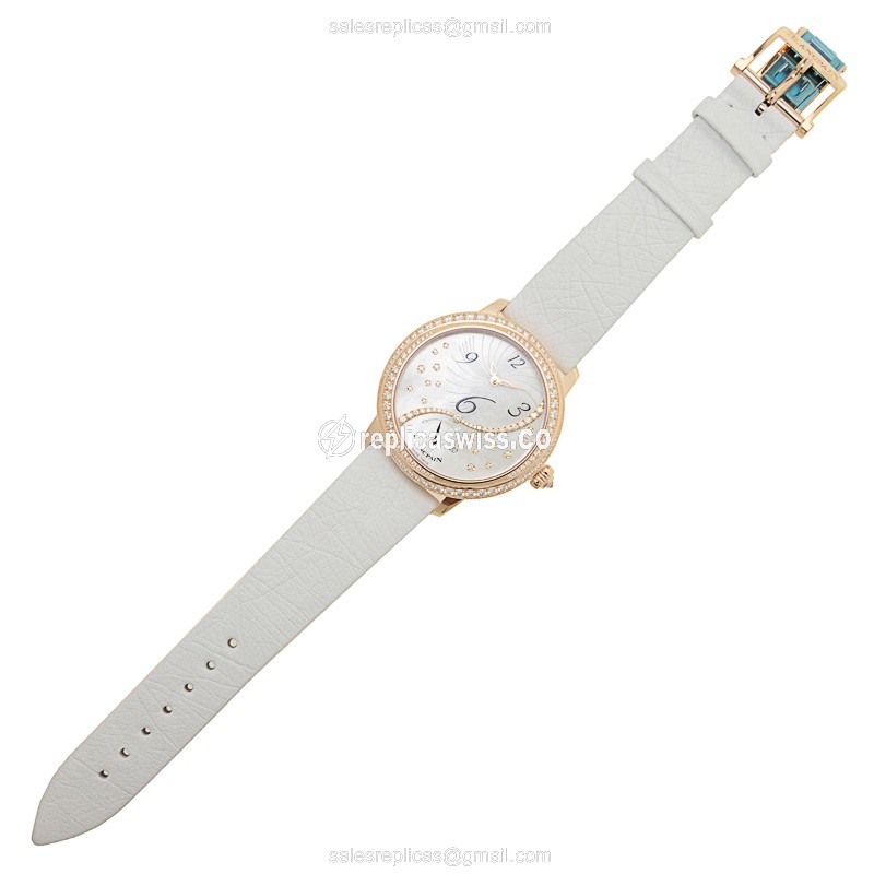 Blancpain 3650A-3754-58B Women Replica - Automatic 18kt Rose Gold - White Dial - White Leather Strap - View 2