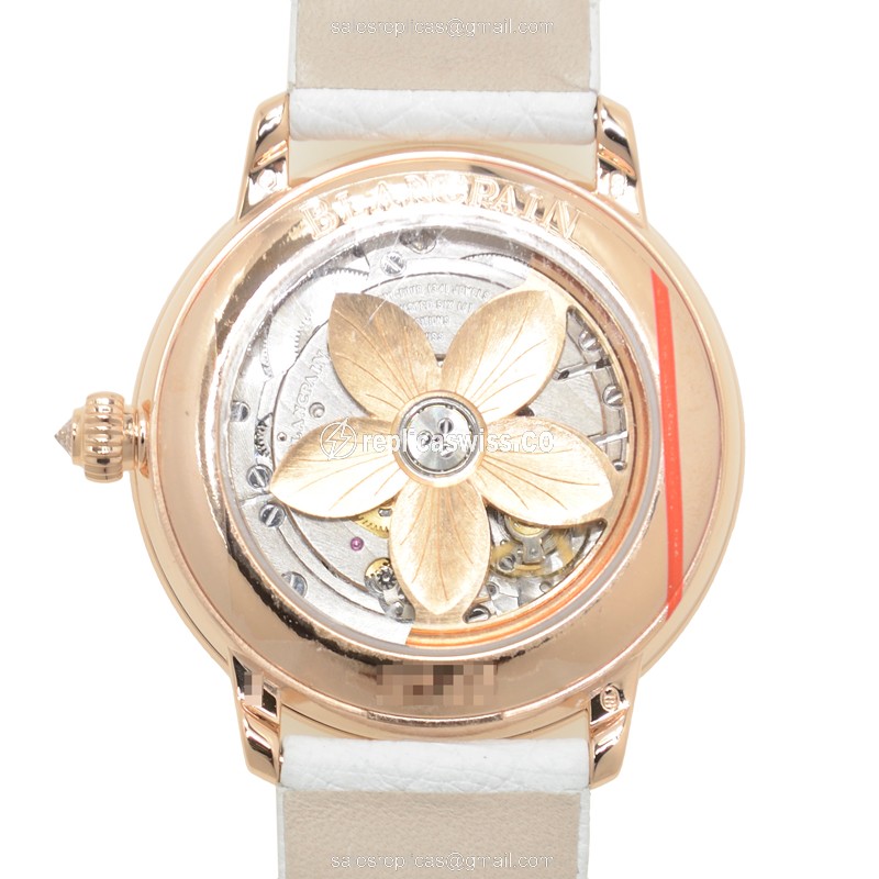 Blancpain 3650A-3754-58B Women Replica - Automatic 18kt Rose Gold - White Dial - White Leather Strap - View 3