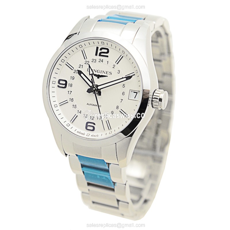 Longines CONQUEST Replica - Automatic - Silver Steel Case - Sapphire Crystal - Silver Strap - View 3