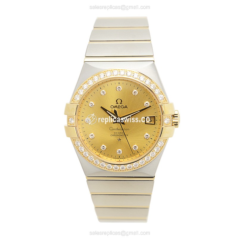 Omega Constellation Replica - Automatic - 18kt Gold Case - Diamond Accents - Silver Dial - View 2