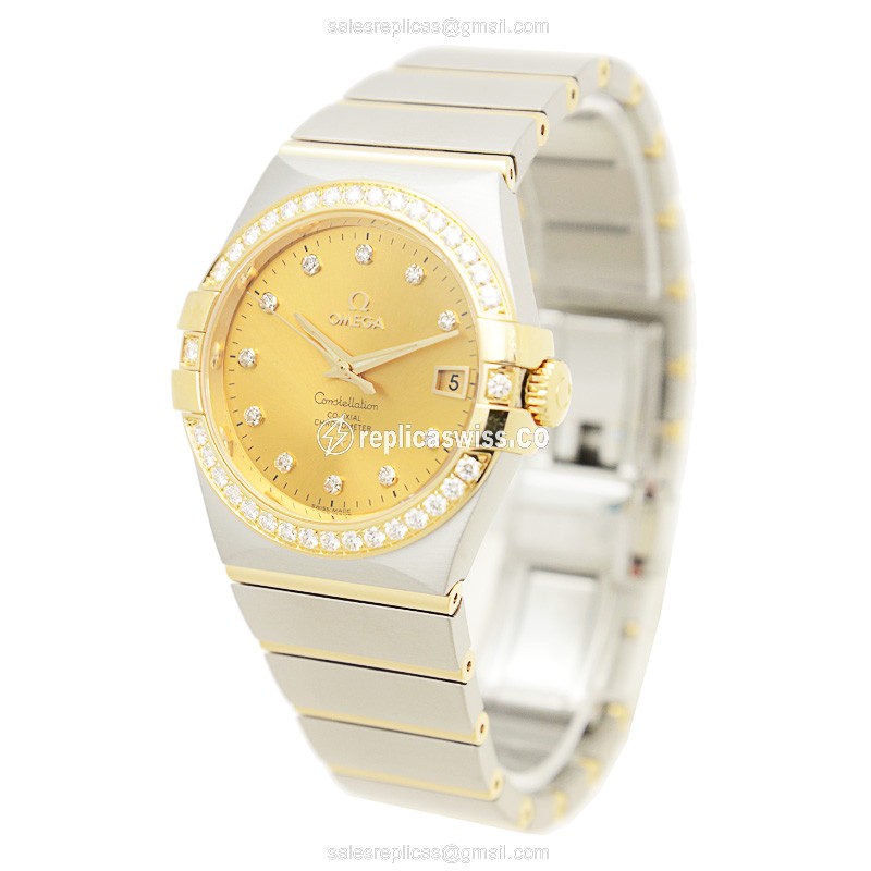 Omega Constellation Replica - Automatic - 18kt Gold Case - Diamond Accents - Silver Dial - View 3