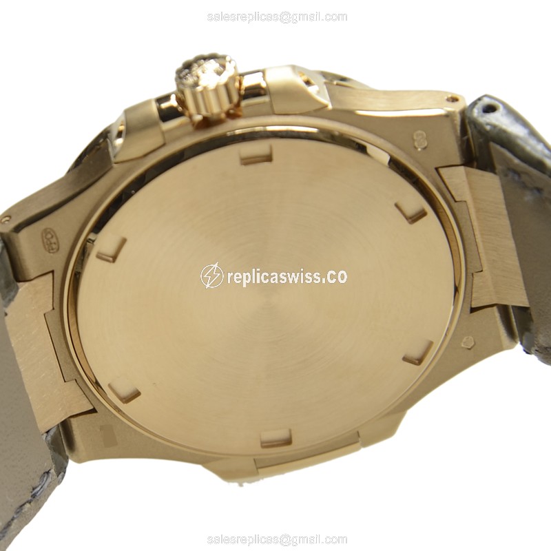 Patek Philippe 7010R-001 Replica - Quartz - 18kt Rose Gold - Diamond - White Dial - Grey Alligator Strap - View 4