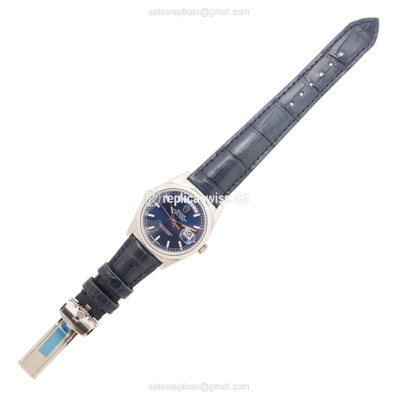 Rolex DAY-DATE Replica - 18kt Gold Case - Blue Dial - Automatic Clasp - View 2