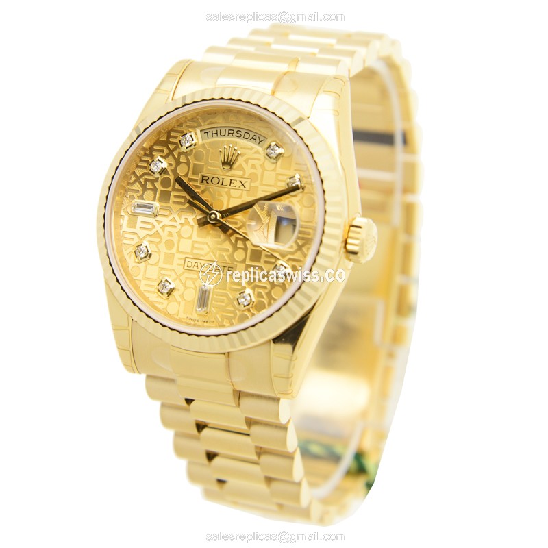 Rolex DAY-DATE Replica - Automatic - Gold Case - Gold Clasp, Gold Strap - View 3