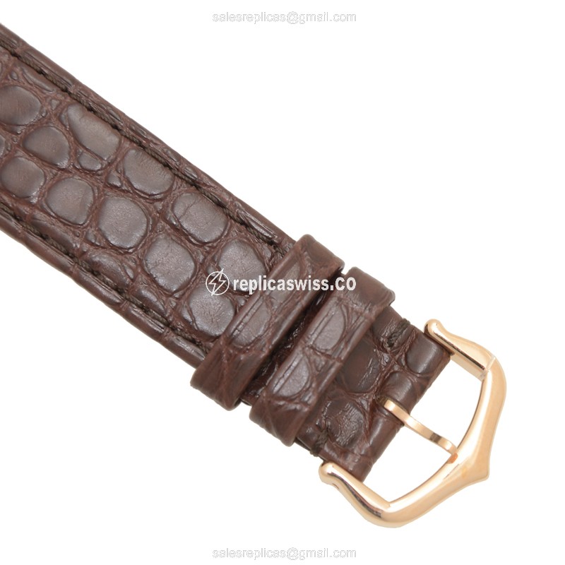 Cartier TANK Quartz Replica - 18kt Rose Gold - White Dial - Alligator Brown Strap - View 4