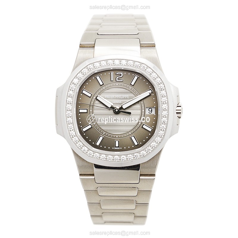 Patek Philippe 7010-1G-010 Replica - Quartz - 18kt White Gold - Diamond - Dark Grey Dial - View 2