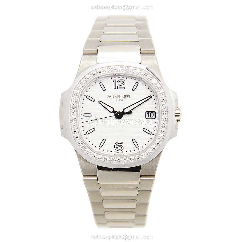 Patek Philippe 7010/1G-011 Replica - Quartz - 18kt White Gold - Diamond Dial - Silver Clasp - View 2