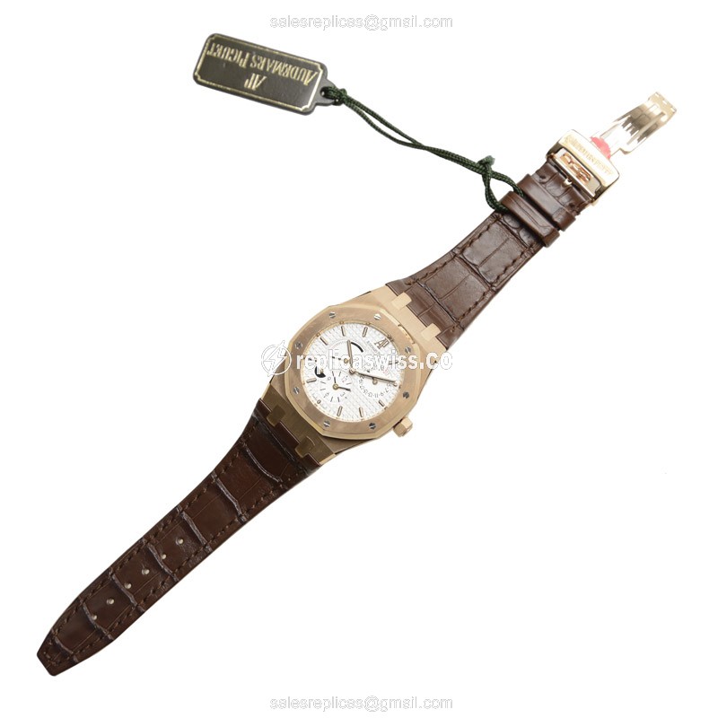 Rolex ROYAL OAK Replica - Automatic 18kt Rose Gold - Silver Dial - Brown Alligator Strap - View 2