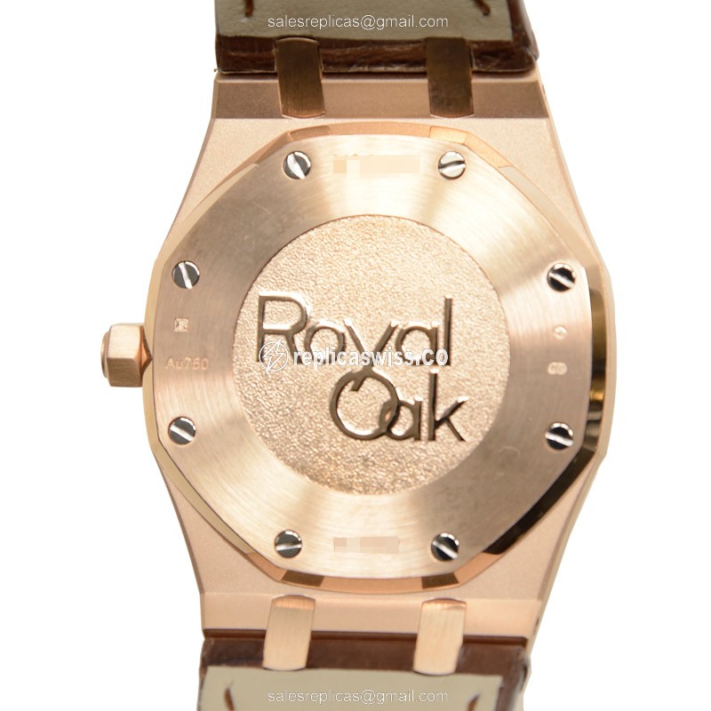 Rolex ROYAL OAK Replica - Automatic 18kt Rose Gold - Silver Dial - Brown Alligator Strap - View 3