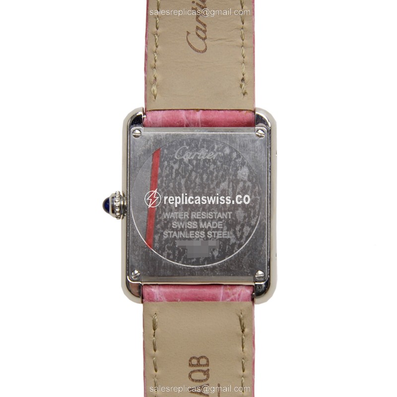Cartier TANK Quartz Replica - Pink Dial - Steel Case - Pink Alligator Strap - View 3