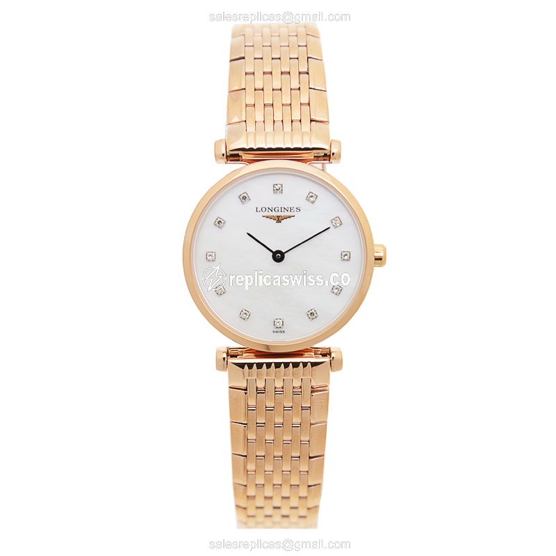 Longines L4.209.1.97.8 Replica - Quartz - PVD Gold Case - White Dial on Gold Strap - View 2