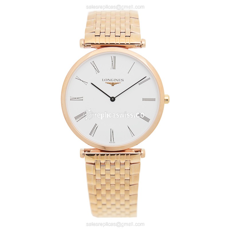Longines LA GRANDE Replica - Quartz - PVD Gold Case - White Dial on Gold Strap - View 2