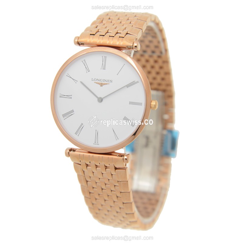 Longines LA GRANDE Replica - Quartz - PVD Gold Case - White Dial on Gold Strap - View 3